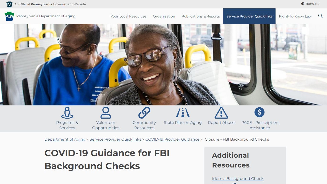 Closure - FBI Background Checks - Pennsylvania Department of Aging